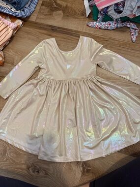 Pink Chicken Iridescent Cream Long-Sleeve Twirl Dress